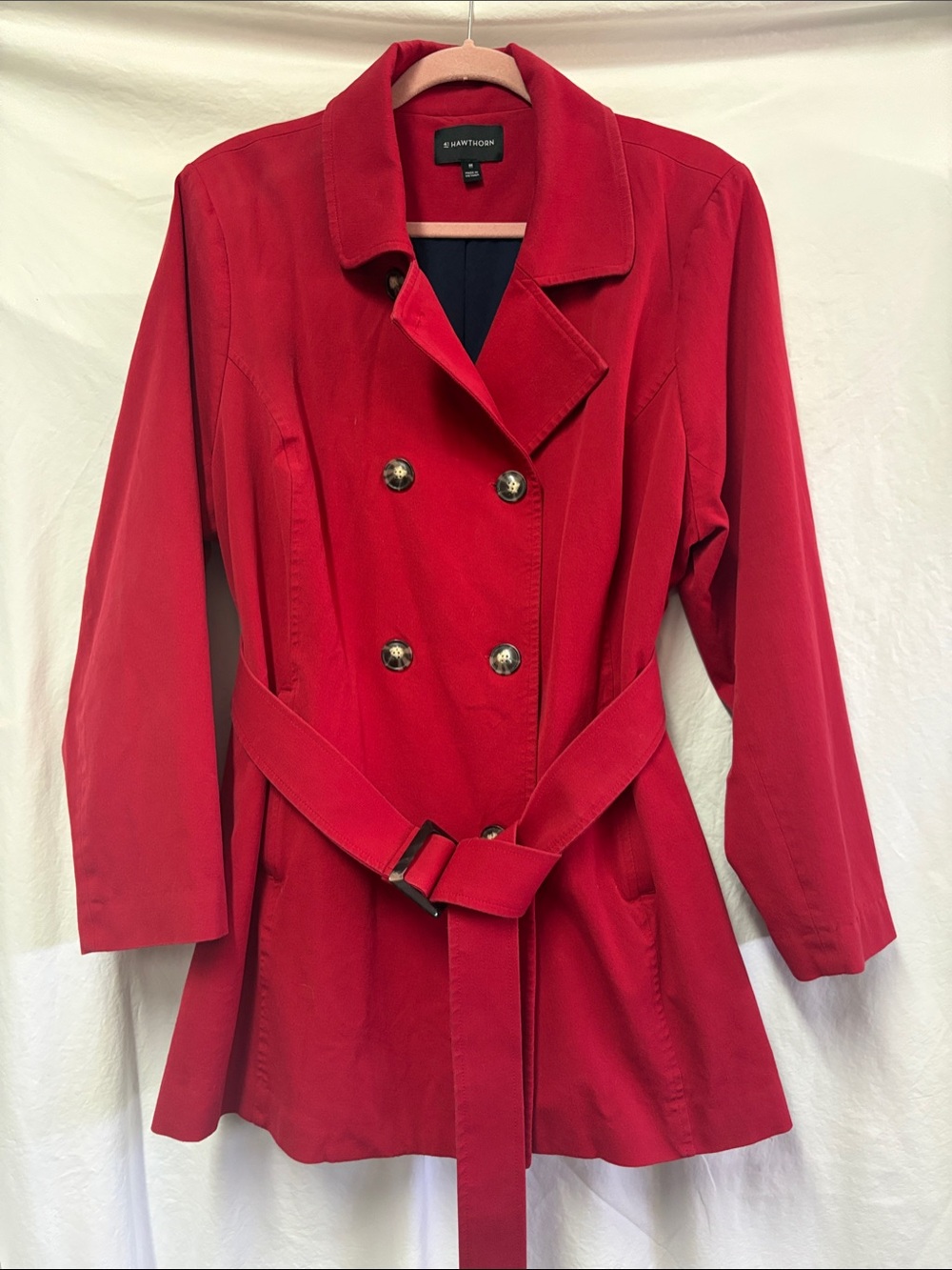 41 Hawthorn 22 Bold Red Double-Breasted Trench with Belt #0059